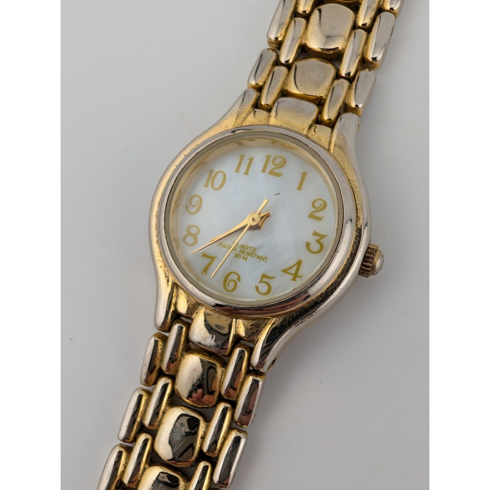 Avon Women's Watch 24mm Case MOP Dial Gold Link 7.75" Band- New Battery